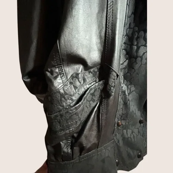 🖤 VTG 1980s WINLOCK GENUINE LEATHER JACKET COAT LEOPARD ANIMAL CONTRAST MEDIUM - Picture 9 of 14